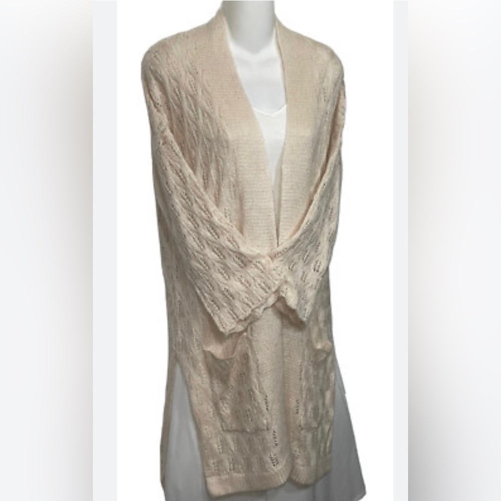 LC Lauren Conrad Cream Cable-Knit Boho Pocket Oversized Cardigan Size L NWOT